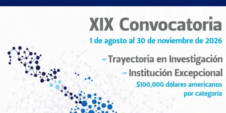Póster de la XIX Convocatoria Premios Carlos Slim en Salud. Muestra un trofeo de globo terráqueo, un mapa de América con puntos y detalles de $100,000.
