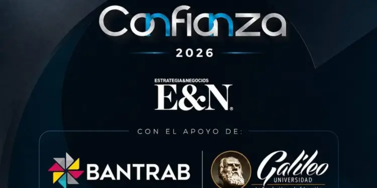 Afiche promocional de la Cumbre Regional Confianza 2026 con logotipos de E&N, Bantrab y Universidad Galileo en Ciudad de Guatemala.