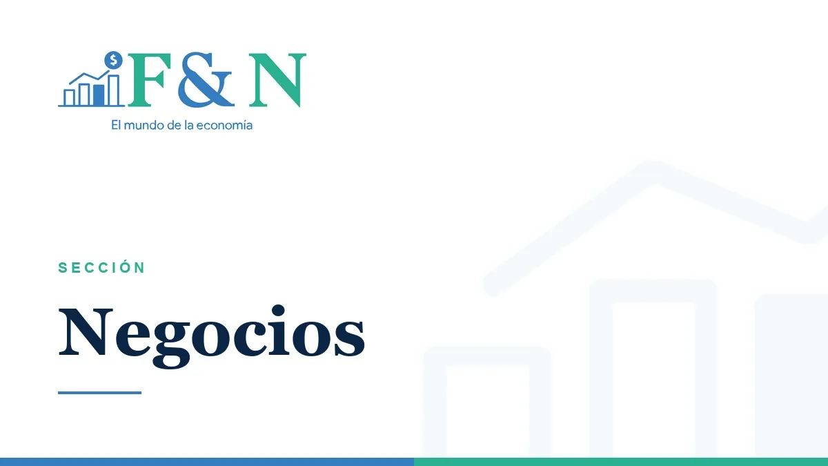 Logo de Finanzas y Negocios con gráfico de barras y signo de dólar. Título 'SECCIÓN Negocios' sobre fondo blanco con gráficos económicos.