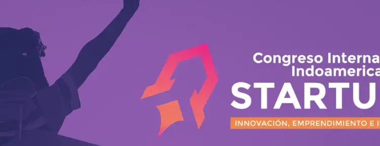 Banner del Congreso Internacional Indoamericano de Startups con texto sobre innovación, emprendimiento e inversión.