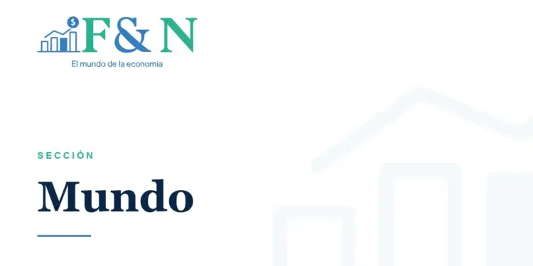 Logo de Finanzas y Negocios con gráfico de barras y signo de dólar. Texto 'SECCIÓN Mundo' en pantalla blanca con gráfico tenue de fondo.