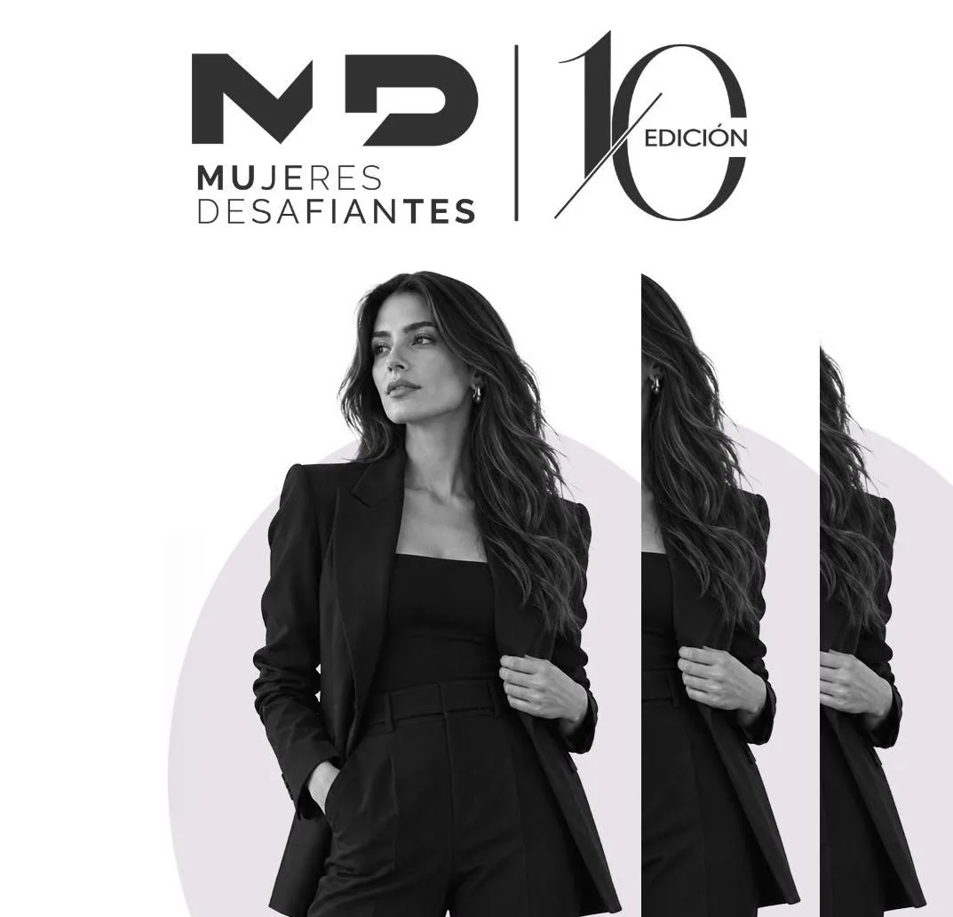 Mujer de negocios con traje formal en blanco y negro para la décima edición de Mujeres Desafiantes.