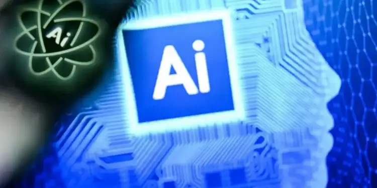 Ilustración digital con circuitos electrónicos, la silueta de una cabeza humana y el texto Ai sobre un fondo azul.