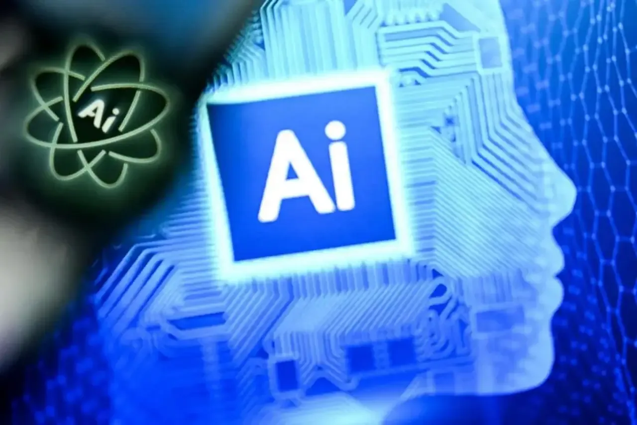 Ilustración digital con circuitos electrónicos, la silueta de una cabeza humana y el texto Ai sobre un fondo azul.