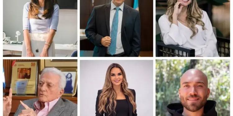 Composición de seis fotografías de hombres y mujeres en entornos profesionales y de negocios.
