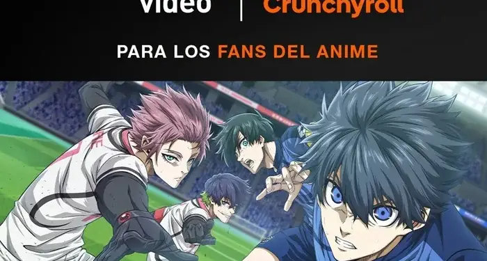 Logotipos de Claro video y Crunchyroll junto a una imagen promocional de la serie de anime Blue Lock.