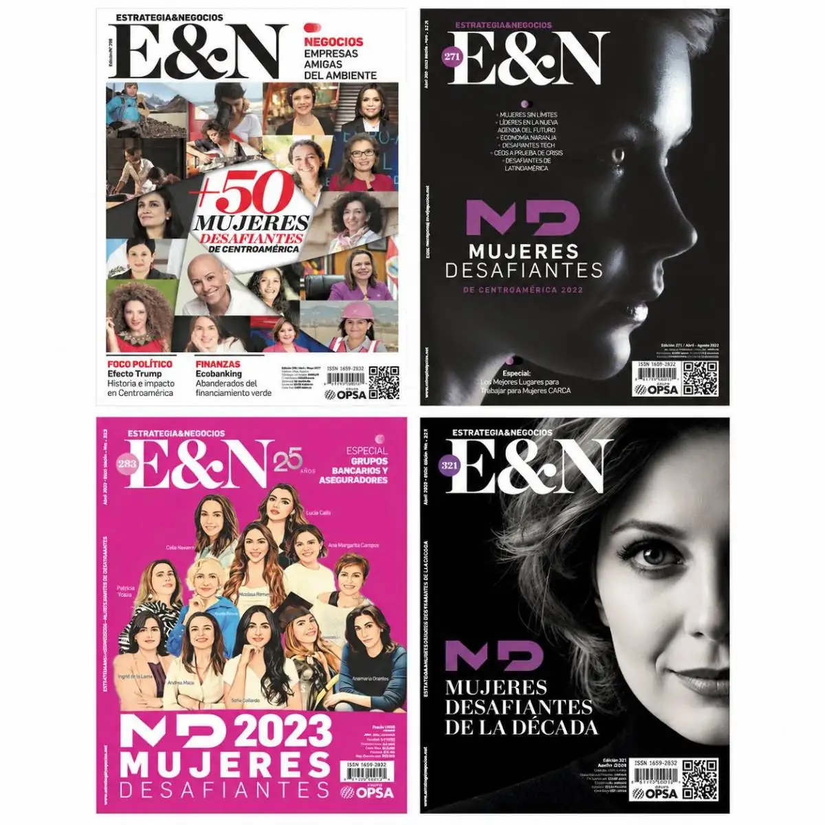 Cuatro portadas de la revista E&N enfocadas en el especial de mujeres desafiantes de negocios y liderazgo.