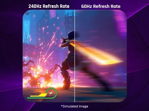 Comparación visual entre una tasa de refresco de 240Hz y 60Hz mostrando la diferencia en nitidez de movimiento.